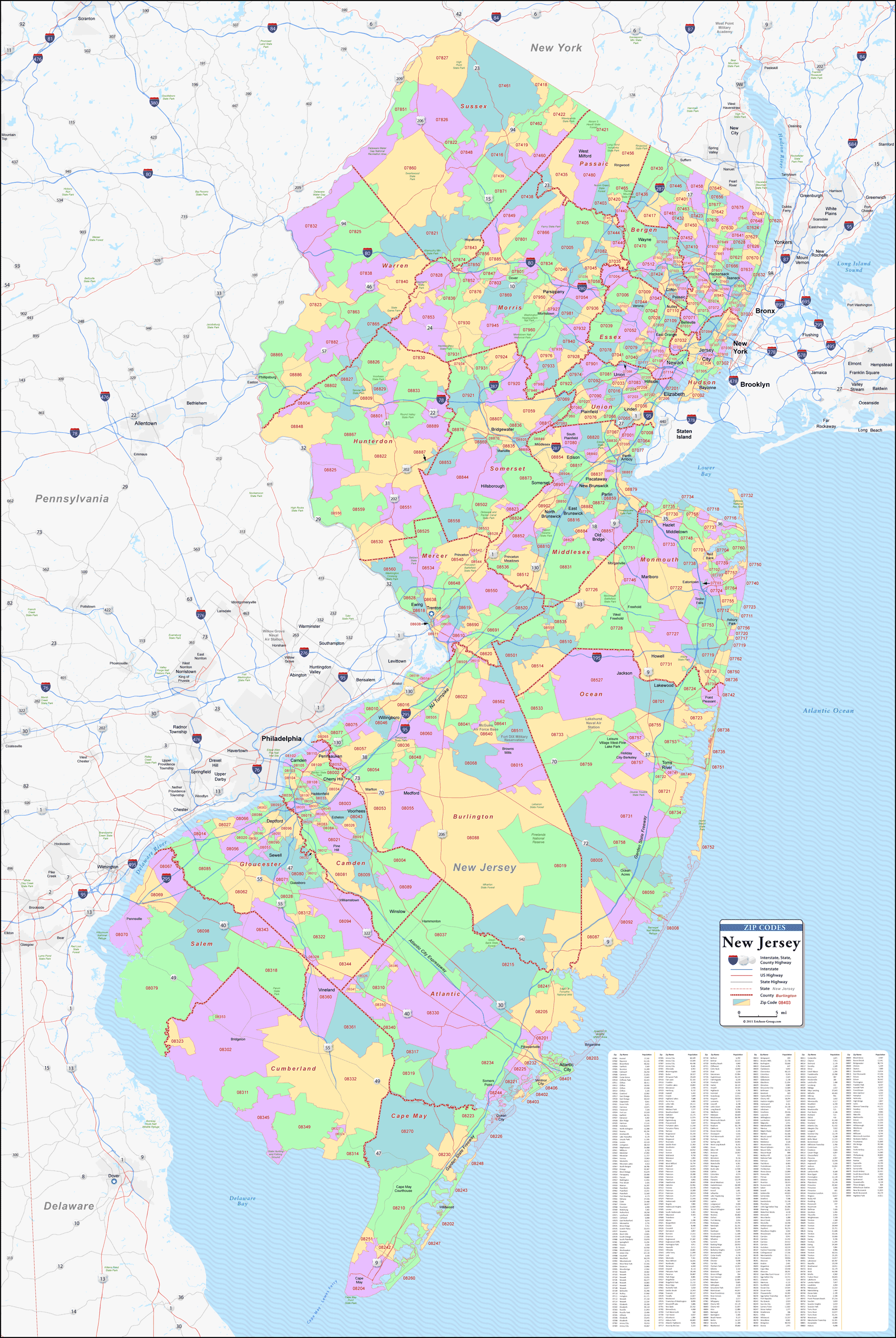 New Jersey Zip Code Map